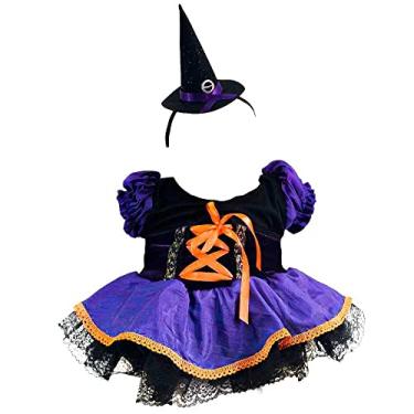 Imagem de Fantasia Halloween Bebe Luxo Bruxa Com Chapeu Baby Mesversario (Violeta, PP- 0 a 6 Meses)