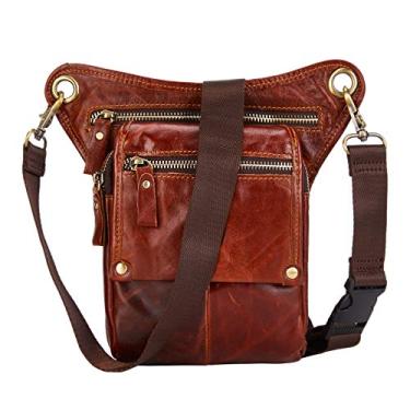 Imagem de BRASS TACKS Leathercraft Bolsa de couro vintage feita à mão para motocicleta, para uso ao ar livre, para homens e mulheres, pochete de cintura, vermelha, multifuncional, resistente à água, esportes de