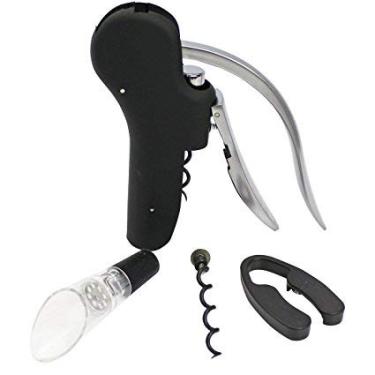 Imagem de Saca-rolhas abridor de vinho, alavanca de coelho, caixa de presente automática abridor de vinho com cortador de lacre, decantador de aerador de vinho e saca-rolhas de substituição (4 peças)