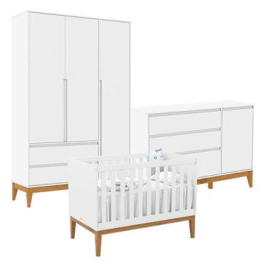 Imagem de Quarto De Bebê Nature Clean 3 Portas Com Berço Unique Branco Soft Eco