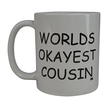 Imagem de Caneca de café Rogue River Funny Wolds Okayest Cousin Novelty Cup Ótima ideia de presente para escritório Gag Branco Elefante Humor de presente (Primo)
