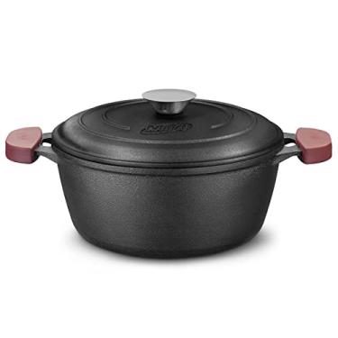 Imagem de MTA - Caçarola com Tampa de Ferro Forno Fogão N°20 de 2,2 Litros com Alças de Silicone, Linha Ferro Fundido