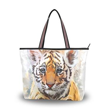 Imagem de ColourLife Bolsa feminina com alça superior, linda bolsa de ombro de tigre, Multicolorido., Medium