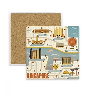 Imagem de Porta-copos quadrado de Singapura vintage com ponto de referência de Singapura