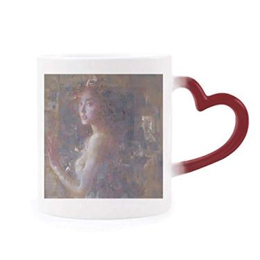 Imagem de Caneca de grés com pintura a óleo XJJ fina sensível ao calor que muda de cor vermelha
