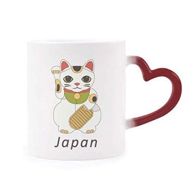 Imagem de Caneca Sensível ao Calor, Cultura Japonesa Local, Gato da Sorte, Caneca de Grés Mudança de Cor Vermelha