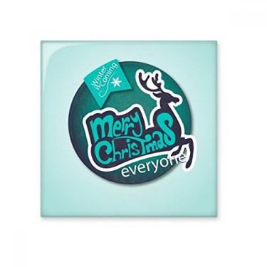 Imagem de Decalque brilhante de azulejo de cerâmica com ilustração de rena azul Merry Christmas