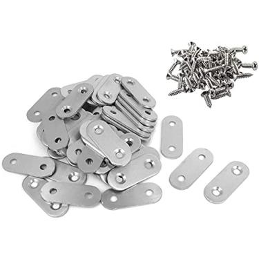 Imagem de YXQ 50 unidades 2 furos suporte de canto plano suporte de placa de reparo 1,6 '' x 0,6 '' x 2 mm metal aço inoxidável fixação com parafusos