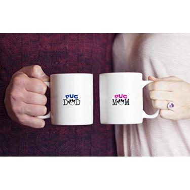 Imagem de Caneca engraçada para casal de pug - pai pug - mãe pug - presentes para amantes de pug - ideia exclusiva de presentes de cerâmica (pai e mãe)