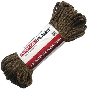 Imagem de Paracord Planet 250 kg, cabo de paraquedas marrom chocolate, corda de paraquedas marrom. Também conhecido como corda de paraquedas, corda de paraquedas, cabo utilitário, cabo tático e cabo militar. Feito nos EUA para proporcionar durabilidade e força.