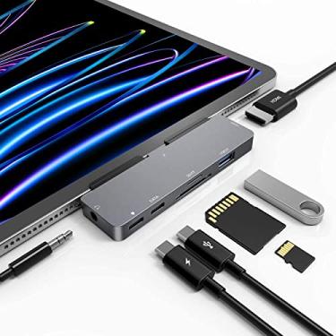 Imagem de Hub USB C iPad Pro, adaptador 7 em 1 para iPad Pro M4 M2 M1 13 129 11 polegadas iPad Air 5 4 Estação de ancoragem com 4K HDMI, USB-C PD, leitor de cartão SD/TF, USB 3.0, conector de fone de ouvido de
