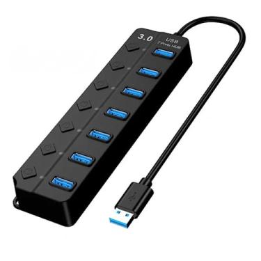 Imagem de Alta Velocidade 7 Em 1 Adaptador Usb 3.0 Portas 7 Porta Data Hub Para Chaves De Alimentação Individual Computador Mac Pro Desktop Laptop