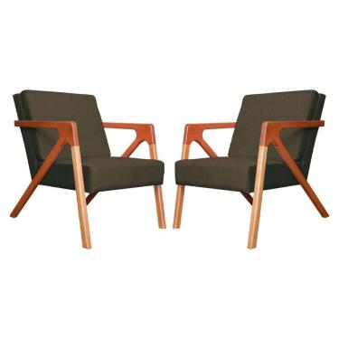 Imagem de Conjunto 2 Poltronas Monalisa Com Braços de Madeira Suede Marrom - LM DECOR