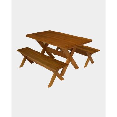 Imagem de Conjunto Mesa com Bancos Madeira Maciça Eucalipto para Churrasco 1,60m