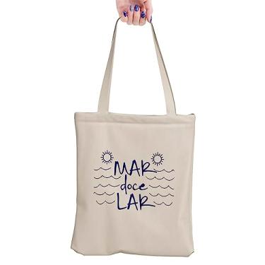 Imagem de Bolsa de Moda Praia Ecobag Mar doce Lar Sacola Feminina Ecológica Algodão Cru