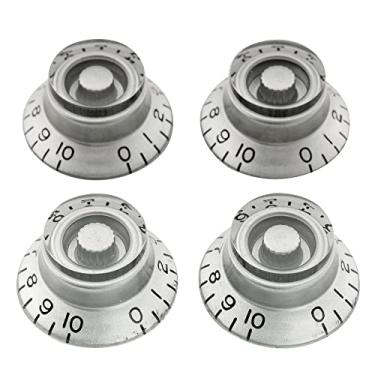 Imagem de Musiclily Pro Tamanho Métrico 18 Splines Knobs Guitarra Top Hat para Estilo Les Paul, Prata(4 Peças)