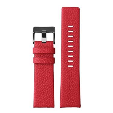 Imagem de DFAMIN Pulseira de relógio de couro para diesel DZ7395 DZ7370 DZ7257 DZ7430 pulseira de relógio rebite de couro macio 24m 26mm 28mm para homens mulheres (cor: fivela vermelho-preta, tamanho: 27mm)