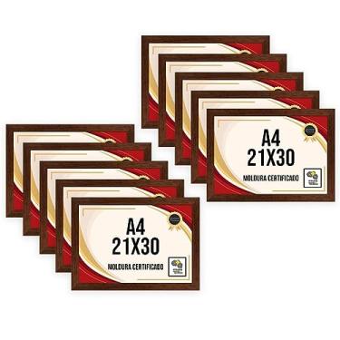 Imagem de Kit 10 Molduras para Certificado Diploma A4 Moldura Revestida Premium 21x30 com Vidro (Ypê)