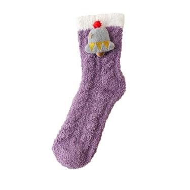 Imagem de Meias de lã para mulheres, meias fofas com estampa de Natal, meias de pelúcia quentes de coral para casa meias quentes para mulheres inverno, Roxo, Tamanho �nico