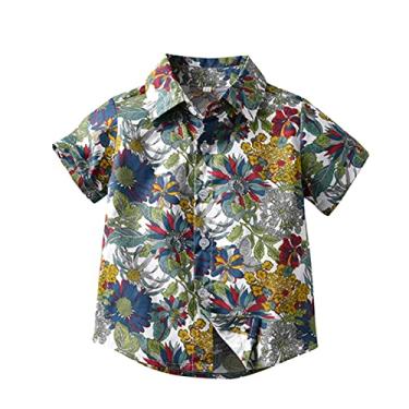 Imagem de Camiseta infantil awaiian Shirt Boys Button Down Shirt manga curta verão praia camisa camisas tropicais para meninos férias, Marrom, 4-5 Anos