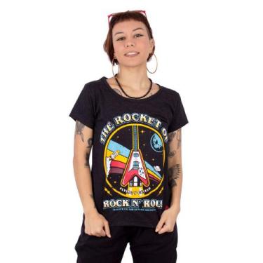 Imagem de Camiseta Feminina Guitarra Rocket Flying V Preta Jaguar - Art Rock