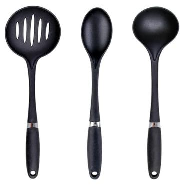 Imagem de Kit com 3 Colheres de Nylon - Concha, Colher de Servir e Escumadeira