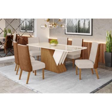 Imagem de Mesa de Jantar Epic 200 C. Vidro 6 Cad. Anne Caramelo/Linho - Henn