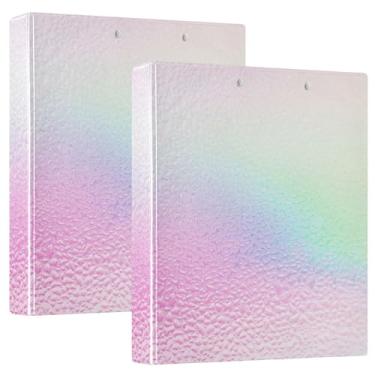 Imagem de Fichários de caderno de 3 anéis, fichários de caderno de 3,8 cm com bolsos, pacote de 1/2 fichários escolares, 200 folhas, gradiente holográfico, arco-íris