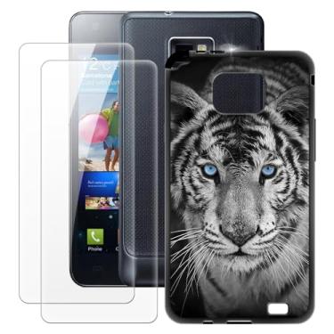 Imagem de MILEGOO Capa para Samsung Galaxy S2 i9100 + 2 peças protetoras de tela de vidro temperado, capa ultrafina de silicone TPU macio à prova de choque para Samsung Galaxy S2 i9100 (4,3 polegadas)