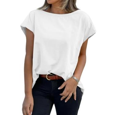 Imagem de Tankaneo Camisetas femininas de verão de manga curta, casual, caimento solto, gola redonda, camisetas básicas, Branco, XXG