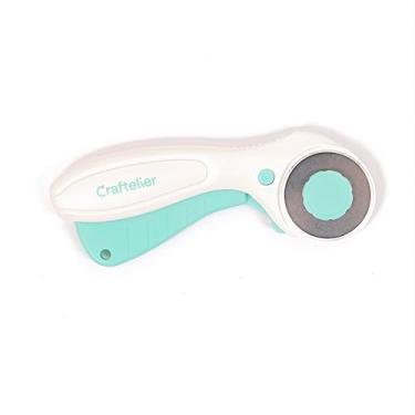 Imagem de Craftelier - Cortador rotativo para projetos de scrapbooking e artesanato | Função de bloqueio e desbloqueio de botão | Diâmetro da lâmina 45 mm - Cor turquesa e branca