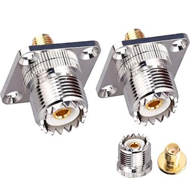 Imagem de TUOLNK Conector SMA fêmea para UHF fêmea montagem em chassi adaptador coaxial RF SO239 PL259 UHF para SMA Adaptador de montagem em painel de flange de 4 furos para cabo jumper SMA para conector