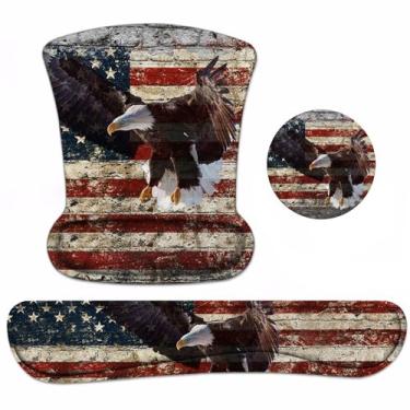 Imagem de Teclado descanso de pulso e mouse pad conjunto de suporte de pulso com porta-copos base de poliuretano antiderrapante mousepad ergonômico para computador, laptop, escritório em casa, fácil digitação e alívio da dor, grafite de parede militar bandeira dos EUA águia