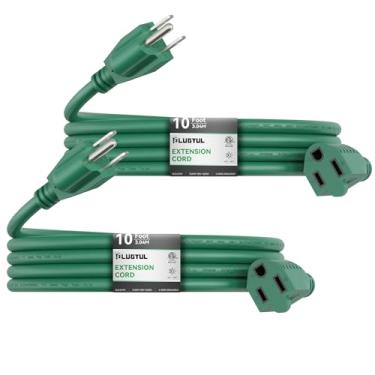 Imagem de PLUGTUL 2-Pack 10FT Outdoor Extension Cord Waterproof 16/3 Green Heavy Duty 3 Prong Extension Cord, 13A 1625W SJTW, ETL Listed, Great for Garden and Home
