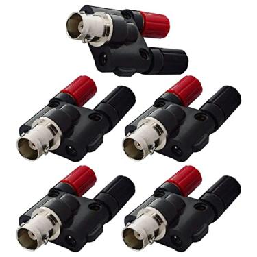 Imagem de onelinkmore Conector adaptador BNC fêmea para banana dupla fêmea poste de ligação RF coaxial divisor para antenas de rádio HF pacote com 5