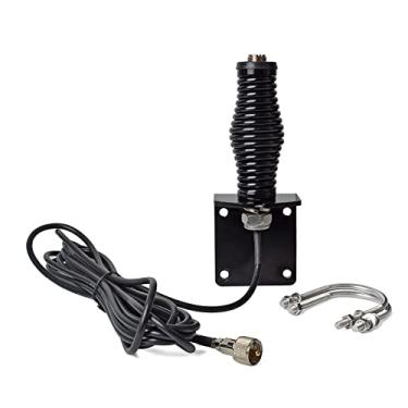 Imagem de HYSHIKRA Mola de antena de aço inoxidável, suporte de antena resistente com cabo coaxial RG58 de 5 metros e suporte de para-lama em forma de L para rádio móvel Motorola Kenwood Yaesu