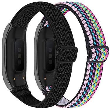 Imagem de Nigaee Pulseiras de couro genuíno e nylon elástico compatíveis com Samsung Galaxy Fit2, pulseiras esportivas macias respiráveis para mulheres e homens, acessórios de substituição para Samsung Galaxy