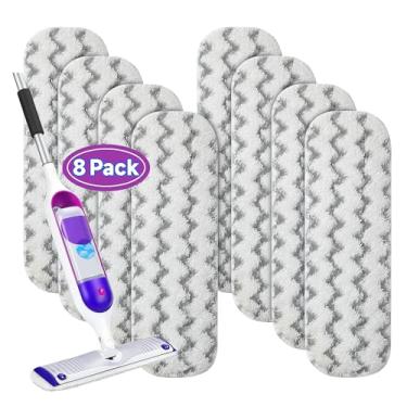 Imagem de Pacote com 8 almofadas de substituição reutilizáveis para esfregão Swiffer PowerMop Spray, panos secos e úmidos para esfregão de 33 a 38 cm, almofadas de limpeza de piso para Swiffer (não com