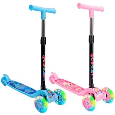 Imagem de HOLTTER, Patinete Infantil com LED 3 Rodas Azul e Rosa Patinete Infantil Dobrável com LED Freio Traseiro Patinete para Criança Menino e Menina Patinete Infantil Altura Ajustável (Azul)