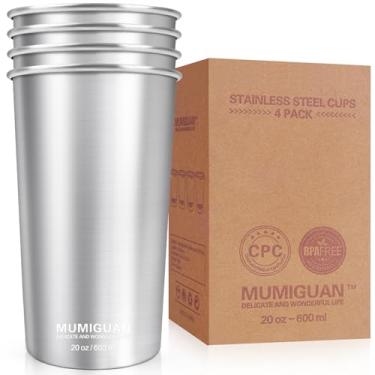 Imagem de MUMIGUAN Copos de aço inoxidável 600 ml (pacote com 4), copos de aço inoxidável, copos de aço inoxidável para acampamento, copos de metal empilháveis, sem BPA, empilháveis, duráveis.