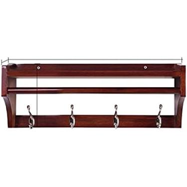 Imagem de Cabide moderno montado na parede com prateleira branca, cabide de parede com 4/5/6 ganchos duplos de metal para corredor, banheiro, sala de estar, quarto, madeira maciça, marrom, 5 ganchos