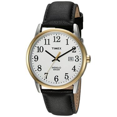 Imagem de Timex Relógio masculino Easy Reader Date com pulseira de couro, Preto/dois tons, Relógio analógico