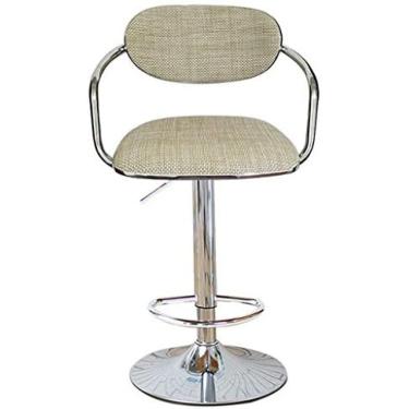 Imagem de Cadeira alta poltrona, base de metal moderna, cadeira giratória ajustável em altura com haste de gás, cadeira giratória ao ar livre, cadeira de barra de rattan, cáqui