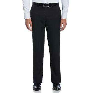 Imagem de Perry Ellis Calça social masculina de sarja com ajuste moderno, frente lisa, tecido elástico, macia e durável, perna reta, Caviar preto, 30W / 32L