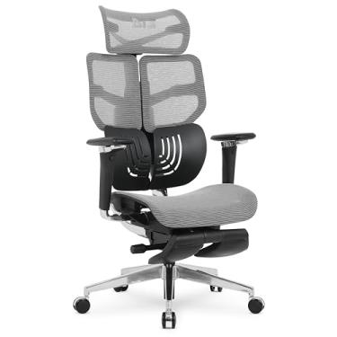 Imagem de Cadeira Escritório Ergonomica DT3 Frost FT, c/apoio de pé com revestimento Mesh DT3 Vintex-F™, apoio de cabeça 3D,braços 5D,Estrutura em Alumínio+Nylon,suporta até 160kg e altura máx. de 1,90m (Grey)