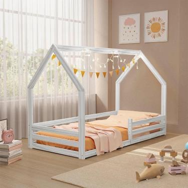 Imagem de Cama Montessoriana Infantil Grade Proteção Madeira Branco Shop JM