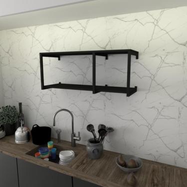 Imagem de Prateleira Industrial Suspensa Estante Parede Nicho Preto Cozinha Escritorio Sala Quarto Infantil