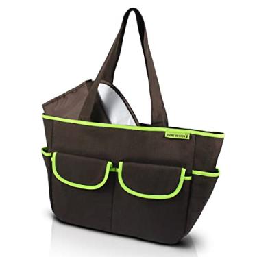 Imagem de BOLSA DE BEBÊ MATERNIDADE PASSEIO LISA COM 4 BOLSINHOS E TROCADOR IMPERMEÁVEL JACKI DESIGN MARROM VERDE