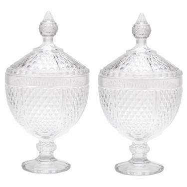 Imagem de Kit 2 Potiches de Cristal com Pé Bico de Jaca Perseu Lyor Bomboniere com Tampa Pote