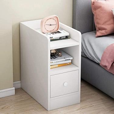 Imagem de Mesa de cabeceira moderna de madeira estreita 20cm mini armário de armazenamento com gavetas para quarto, móveis de sala de estar, branco, gaveta única